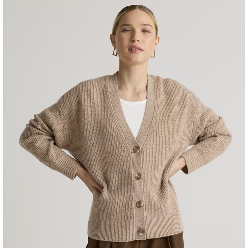 Quince Women's Mongolian Cashmere Fisherman Boxy Cropped Cardigan Sweater Sz S